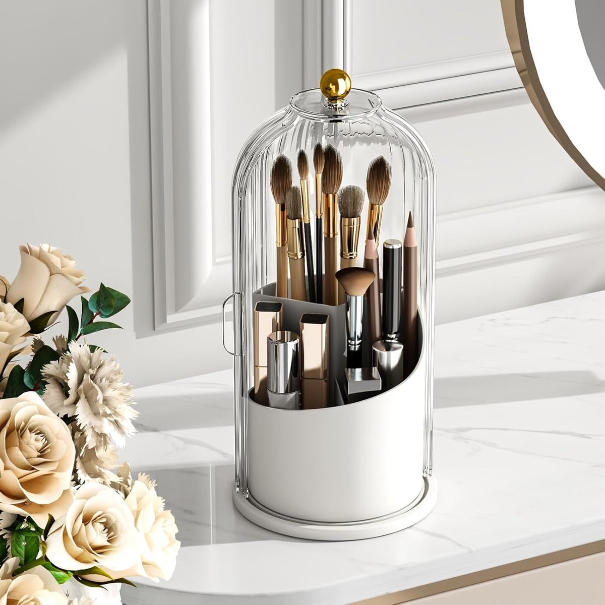 360° Dustproof Makeup Brush Holder with Lid – Cosmetic Organizer for Brushes, Lipsticks & Beauty Tools