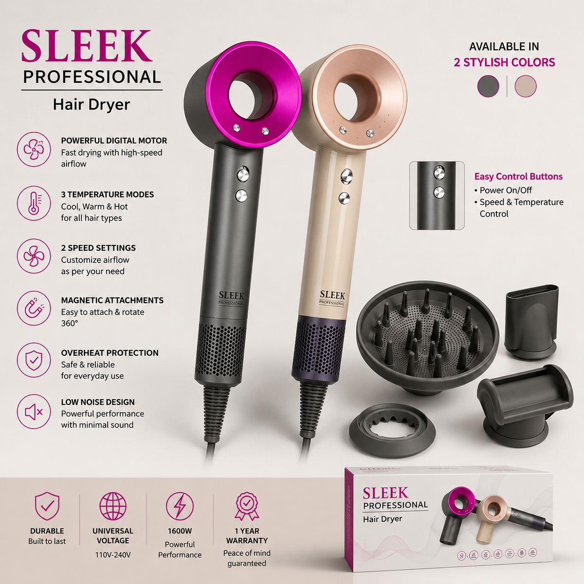 Sleek Hair Dryer – Powerful & Professional
