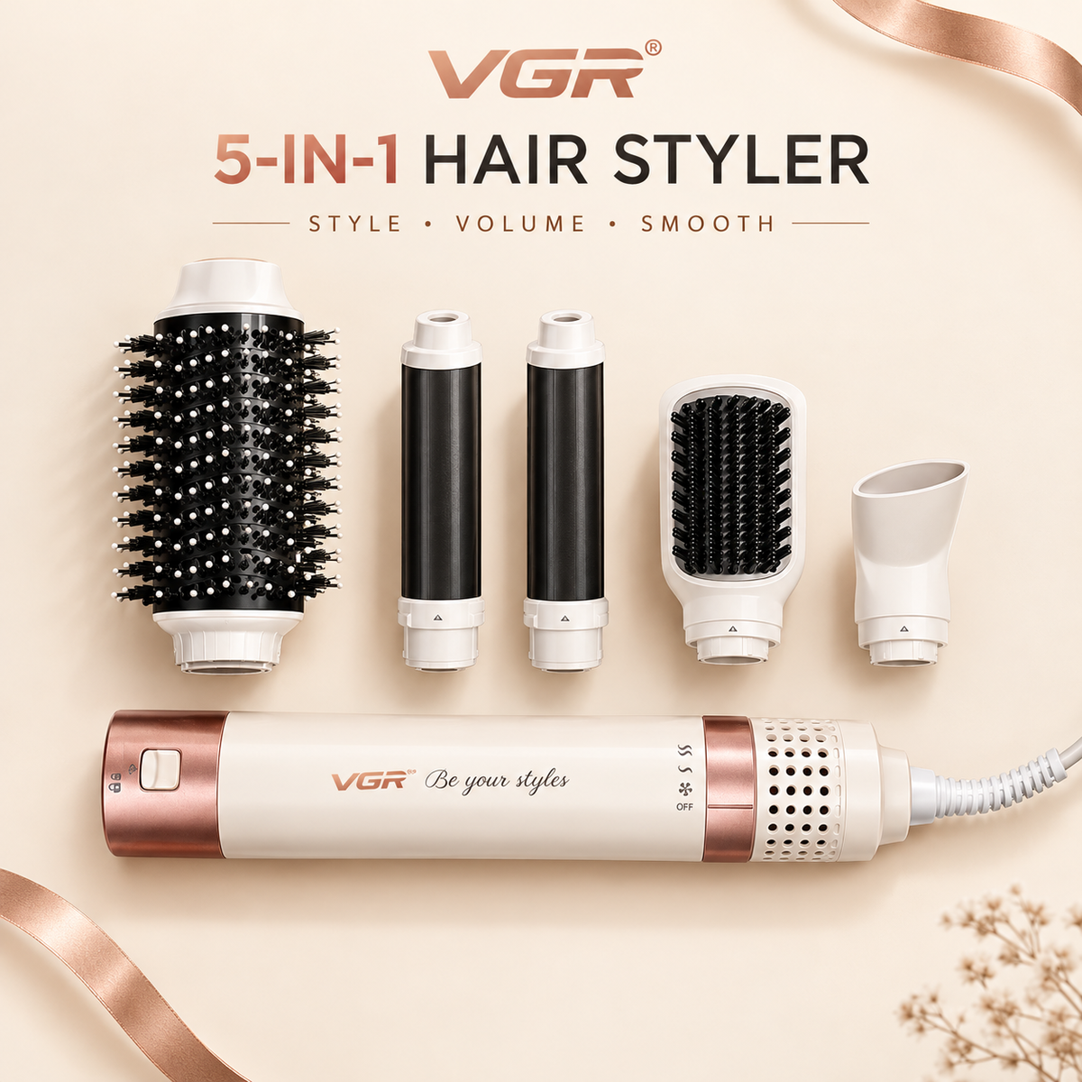 VGR 5-in-1 Professional Hair Styler & Curler – Multi-Style Hair Styling Kit