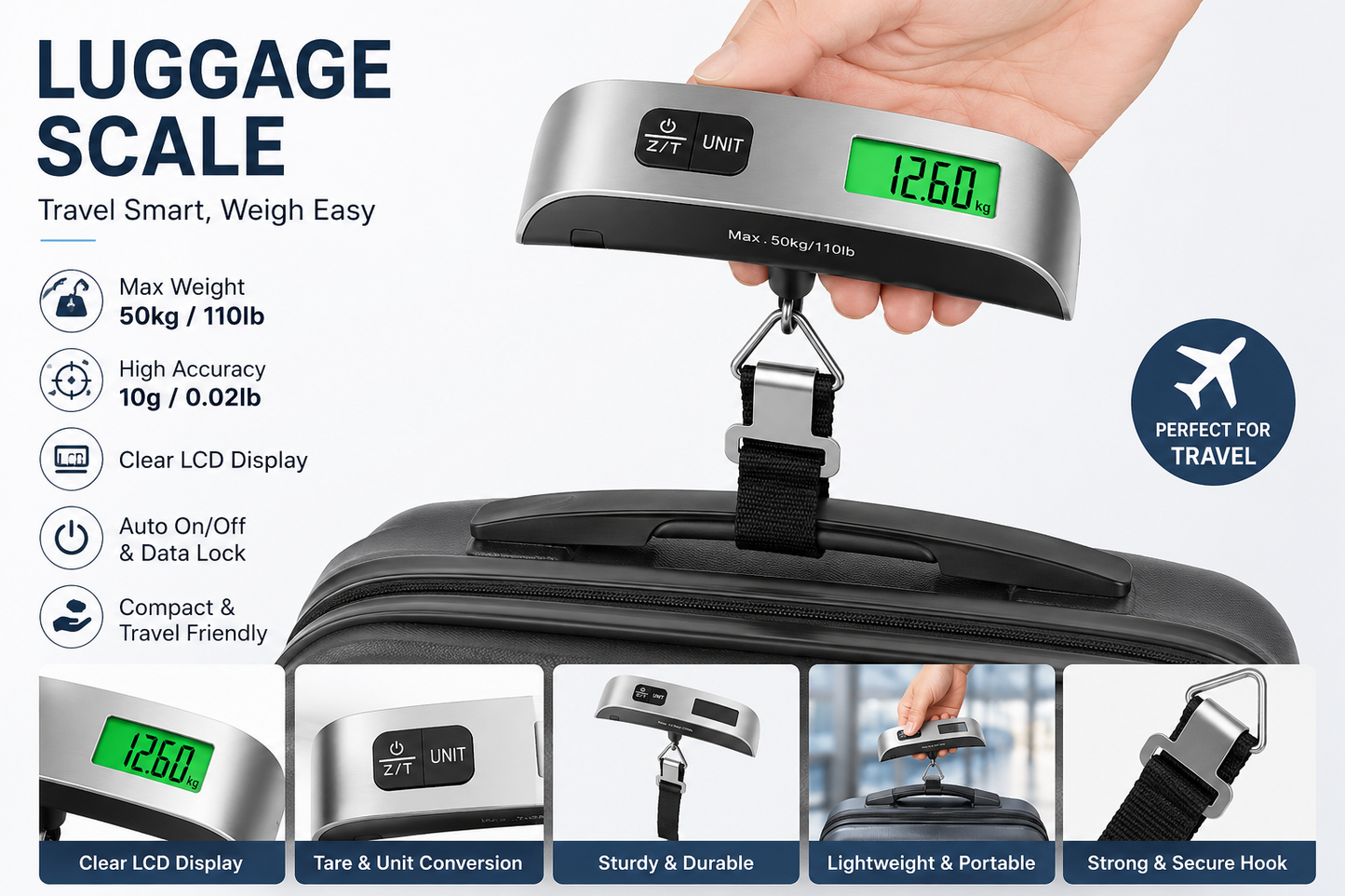 ✈️ Portable Digital Luggage Scale – Accurate Baggage Weight Checker