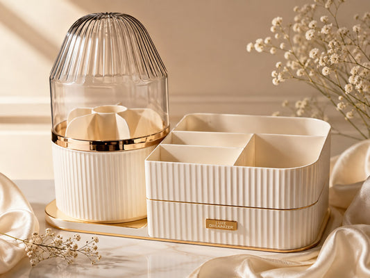 Luxury Makeup Organizer with Dustproof Cover | Premium Cosmetic & Skincare Storage Box