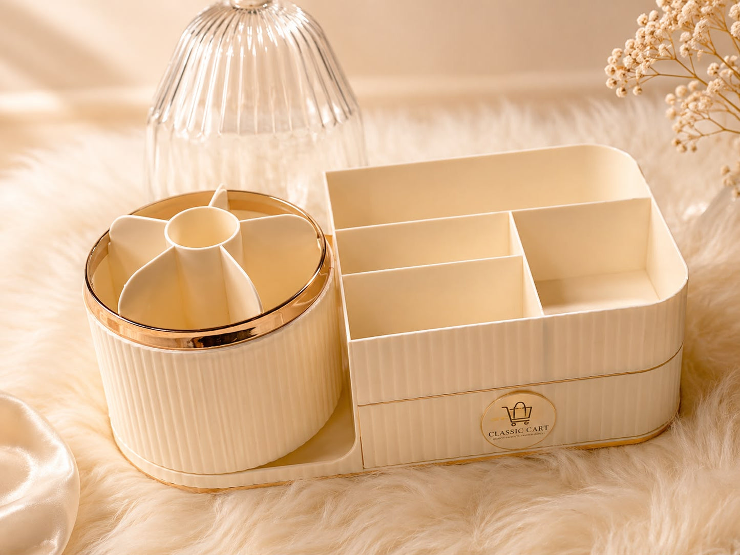 Luxury Makeup Organizer with Dustproof Cover | Premium Cosmetic & Skincare Storage Box