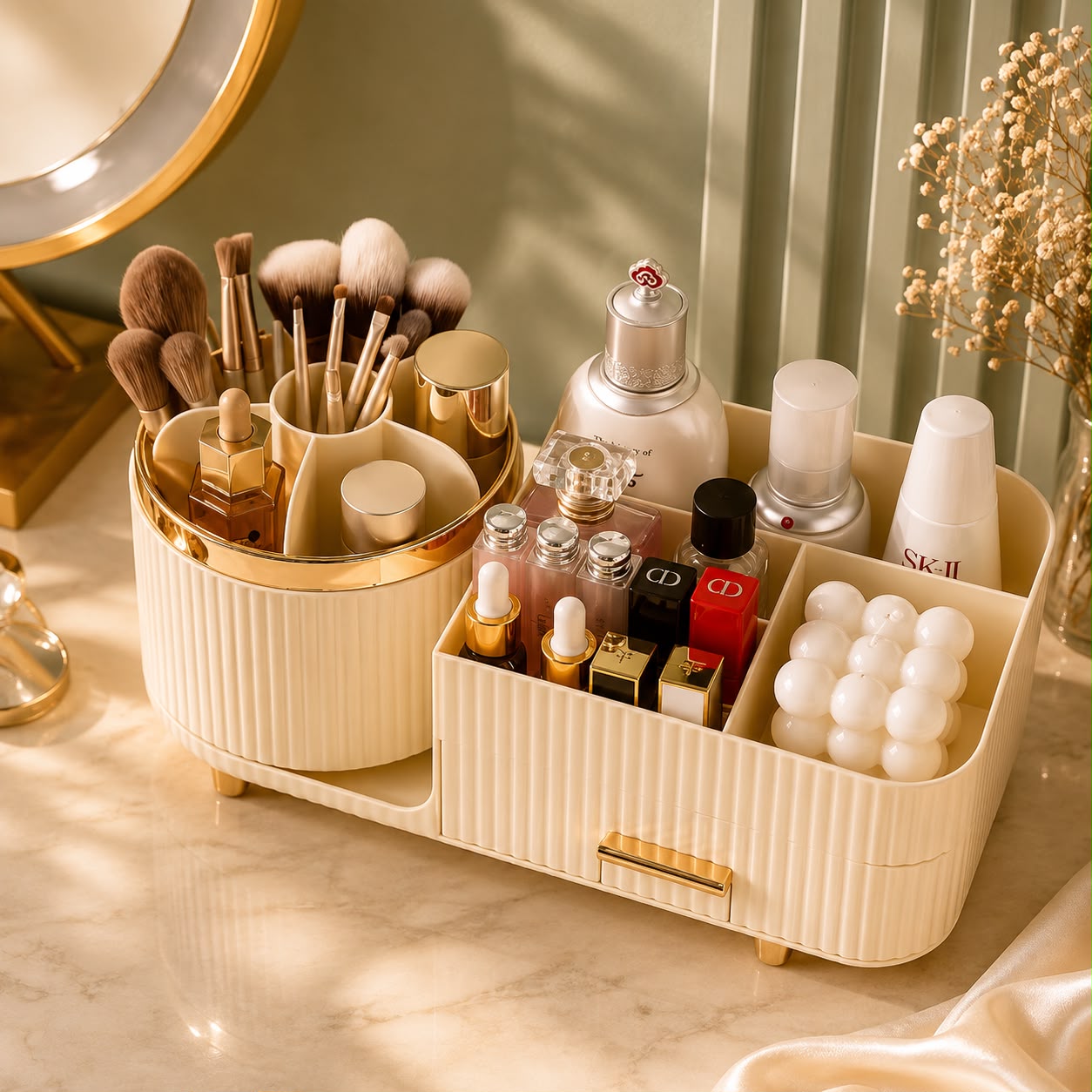 Luxury Makeup Organizer with Dustproof Cover | Premium Cosmetic & Skincare Storage Box